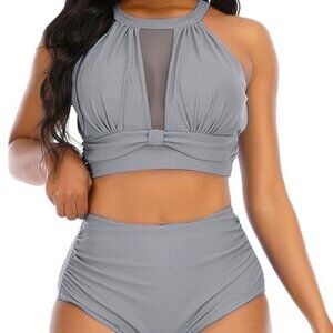 Adisputent Mesh Open Back High-Waisted Bikini Set | Size L | NWT